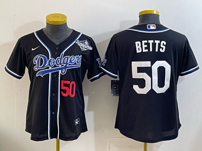 Youth Nike 2026 Los Angeles Dodgers #50 Betts Black Game MLB Jersey 06